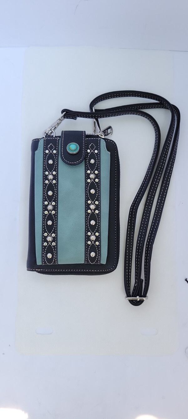 Montana West Turquoise Studded Crossbody Wallet Purse Phone Holder Black